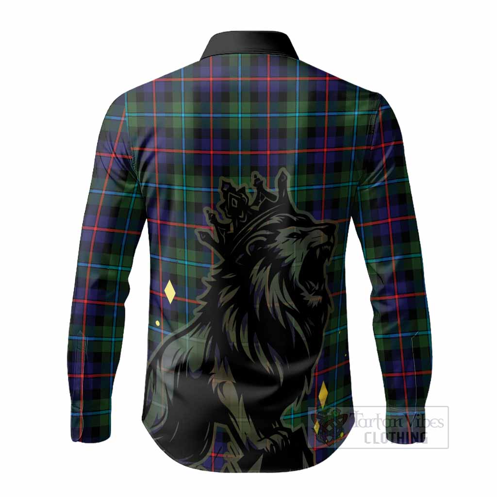 Calder Tartan Family Crest Long Sleeve Button Shirts Crowned Lion Roaring