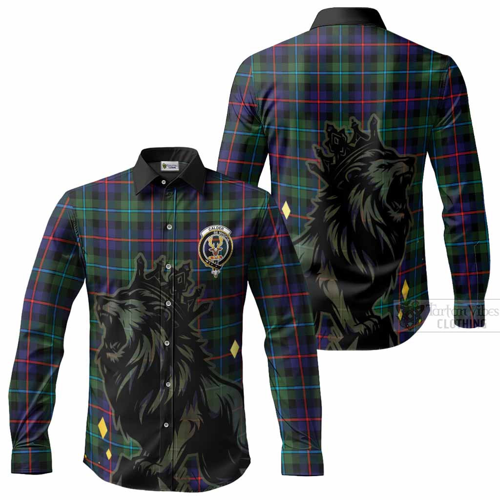 Calder Tartan Family Crest Long Sleeve Button Shirts Crowned Lion Roaring