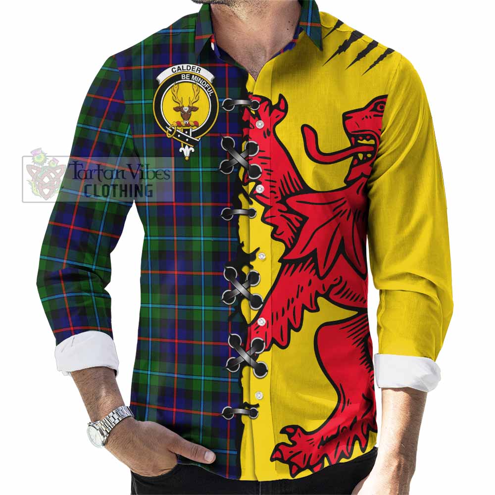 Calder Tartan Family Crest Long Sleeve Button Shirts Lion Rampant Honor - Tartan Vibes Clothing