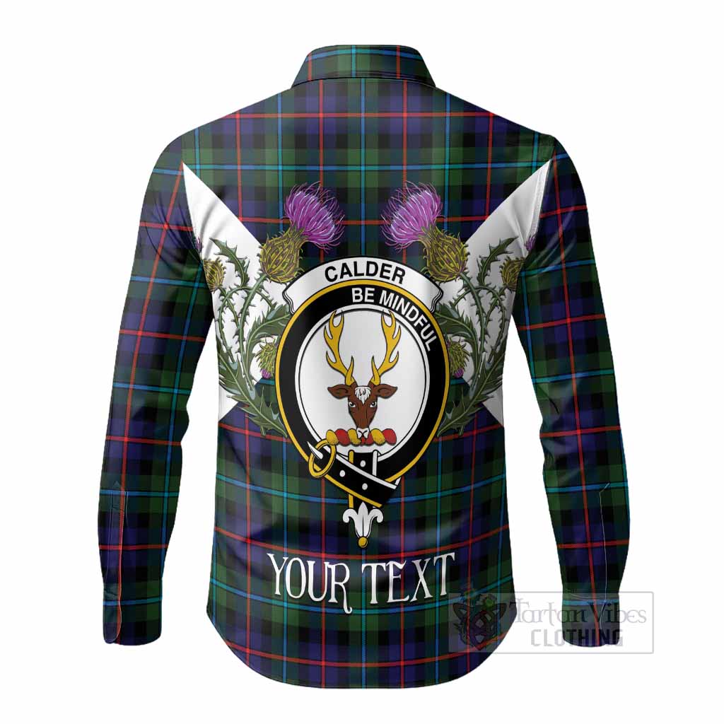 Calder Tartan Family Crest Long Sleeve Button Shirts Scottish Burns Night Thistle Floral