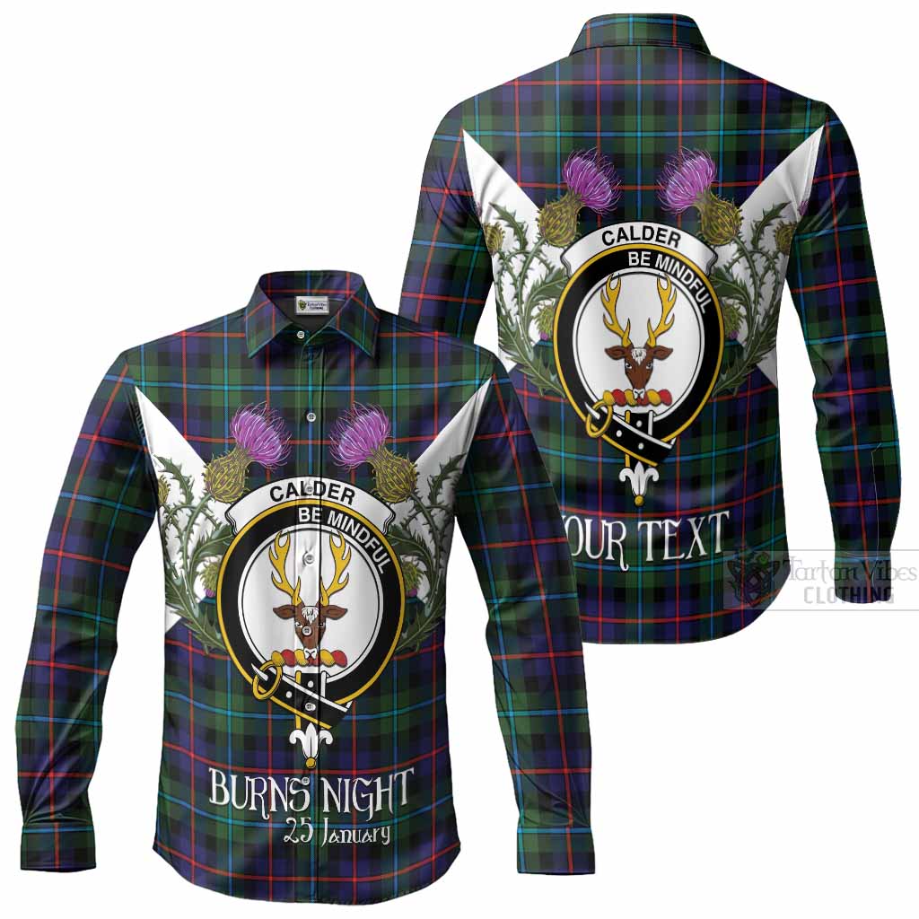 Calder Tartan Family Crest Long Sleeve Button Shirts Scottish Burns Night Thistle Floral