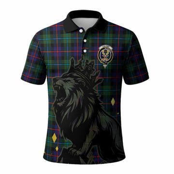 Calder Tartan Family Crest Polo Shirt Crowned Lion Roaring