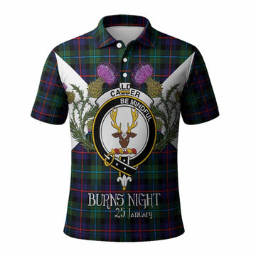 Calder Tartan Family Crest Polo Shirt Scottish Burns Night Thistle Floral