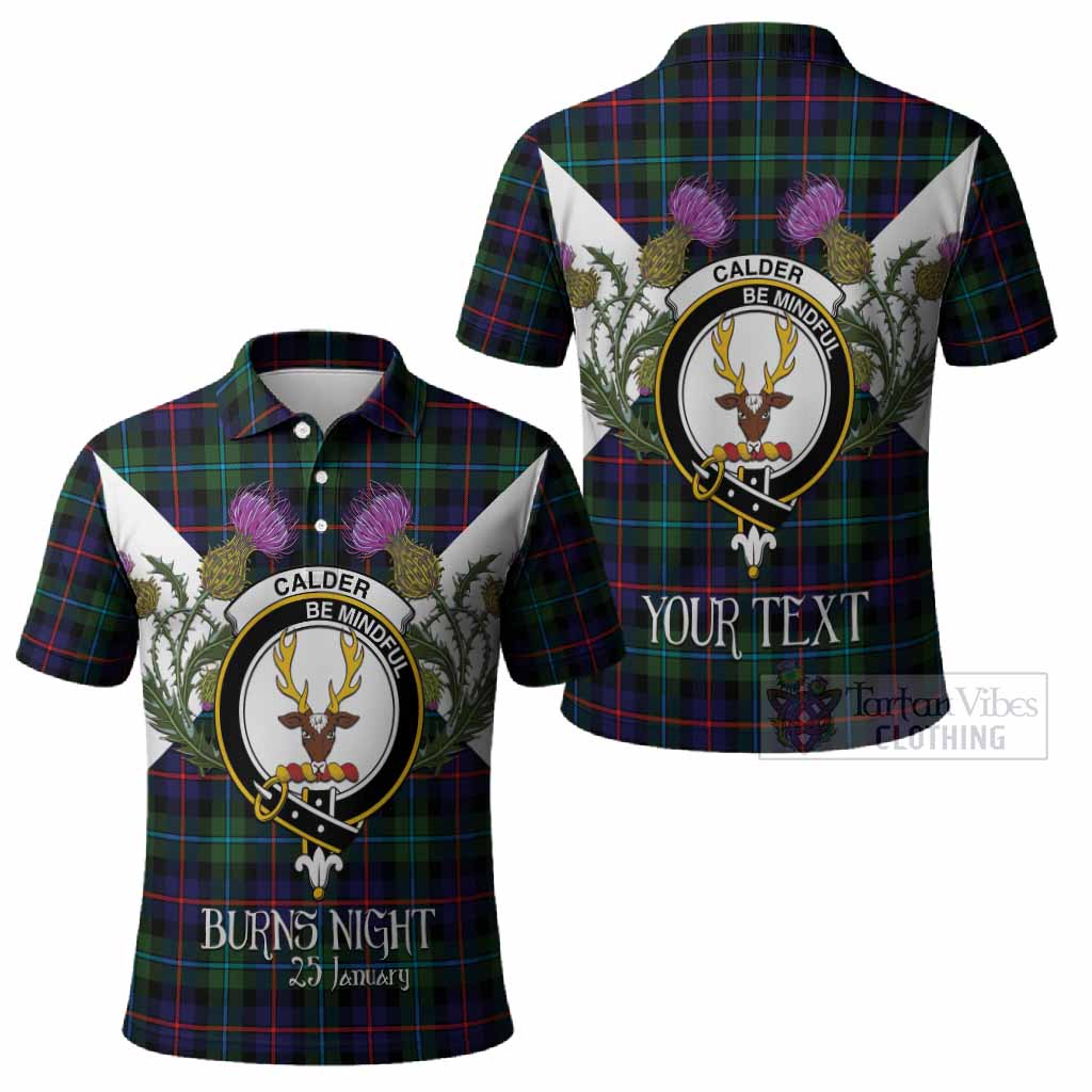 Calder Tartan Family Crest Polo Shirt Scottish Burns Night Thistle Floral