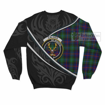 Calder Tartan Family Crest Sweatshirt Celtic Scottish Thistle Floral