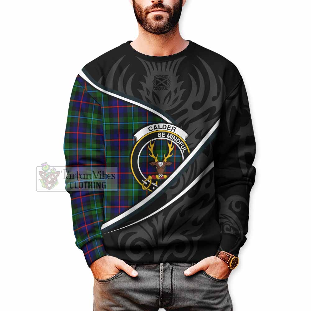 Calder Tartan Family Crest Sweatshirt Celtic Scottish Thistle Floral - Tartan Vibes Clothing