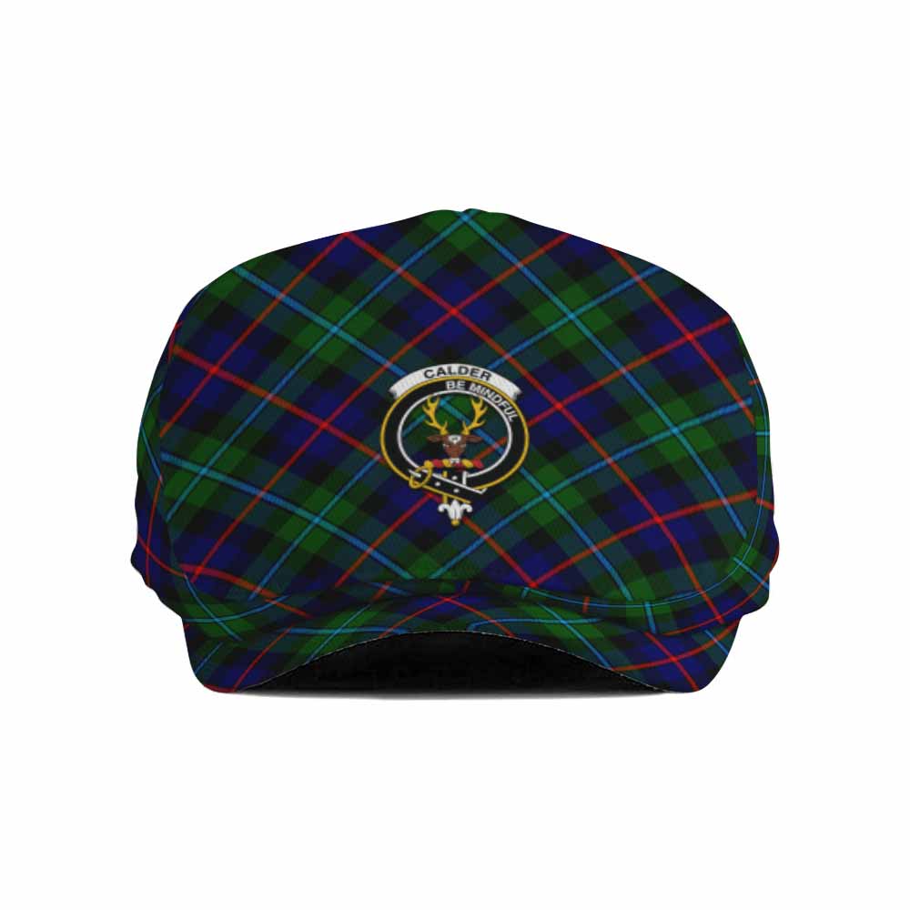 Calder Tartan Flat Cap, Jeff Cap Cross Style with Family Crest - Tartan Vibes Clothing