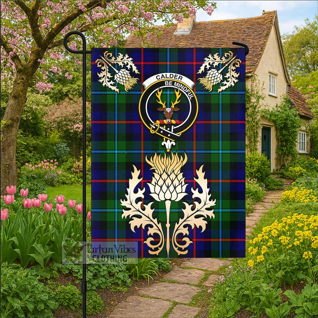 Calder Tartan Garden Flag with Golden Regal Scottish Thistle Emblem - Tartan Vibes Clothing