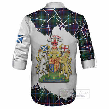 Calder Tartan Ghillie Shirt with Family Crest and Lion Rampant Grunge Style