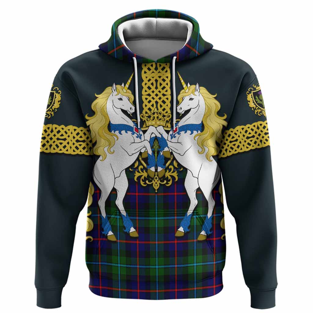 Calder Tartan Hoodie Unicorn Celtic Knot And Thistle Emblem
