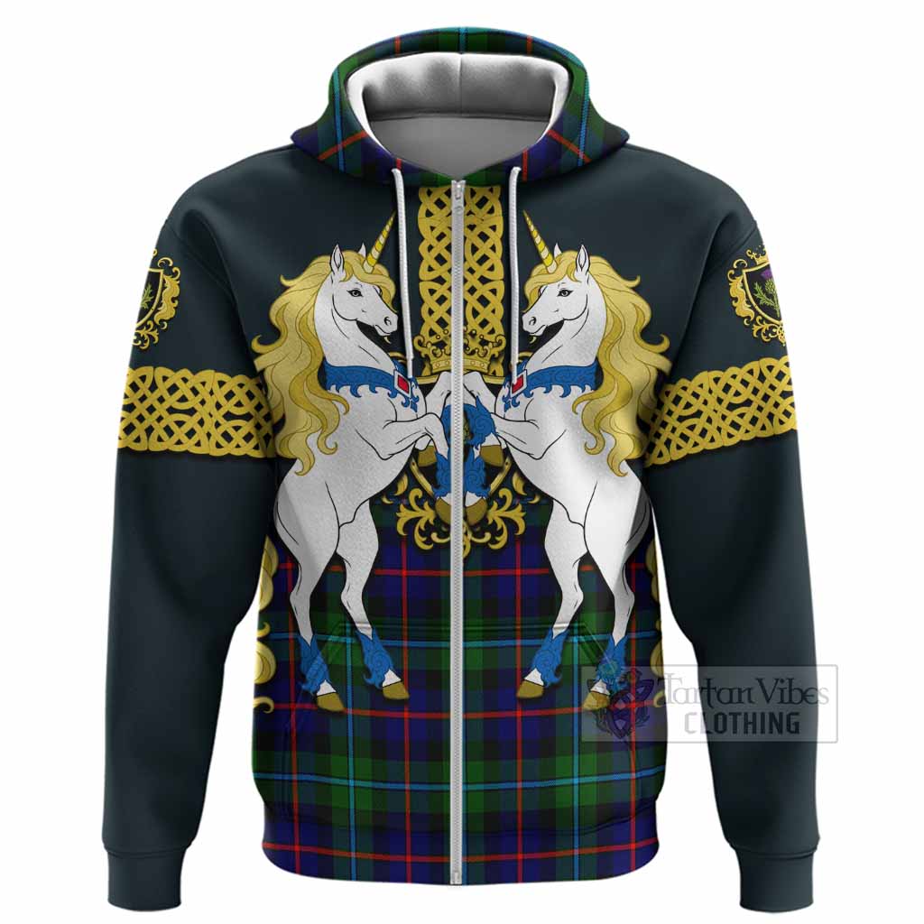Calder Tartan Hoodie Unicorn Celtic Knot And Thistle Emblem