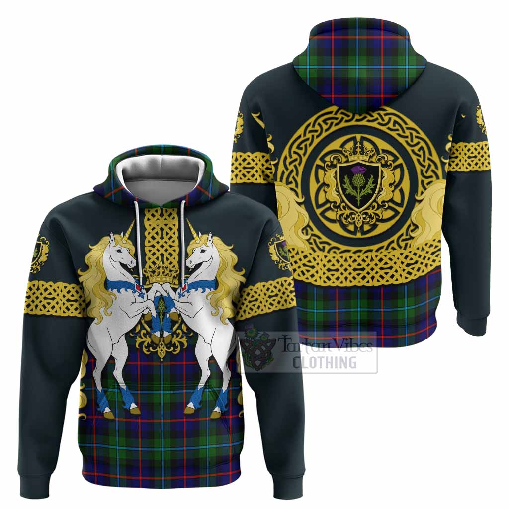 Calder Tartan Hoodie Unicorn Celtic Knot And Thistle Emblem