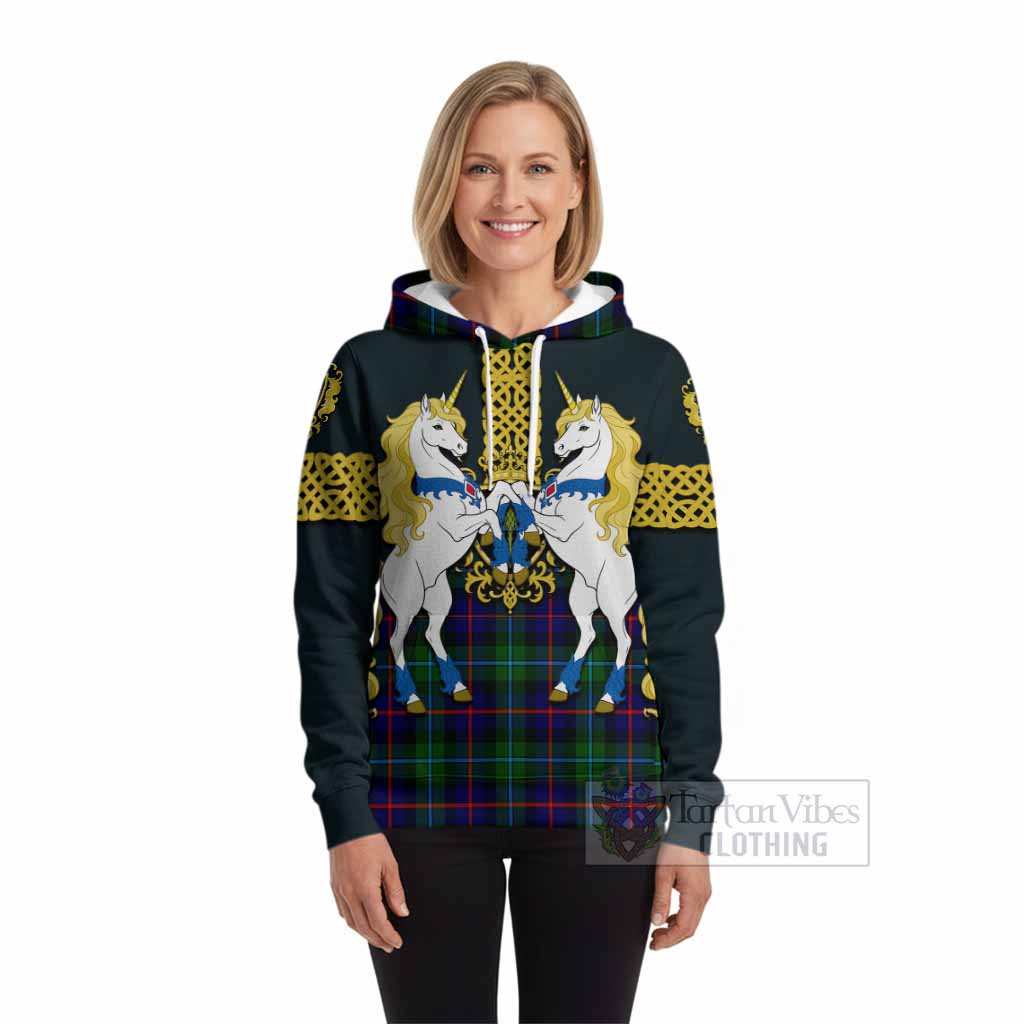 Calder Tartan Hoodie Unicorn Celtic Knot And Thistle Emblem