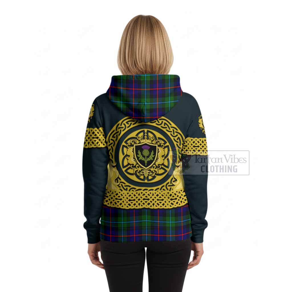 Calder Tartan Hoodie Unicorn Celtic Knot And Thistle Emblem