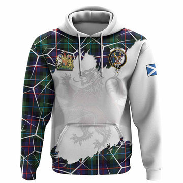 Calder Tartan Hoodie with Family Crest and Lion Rampant Grunge Style