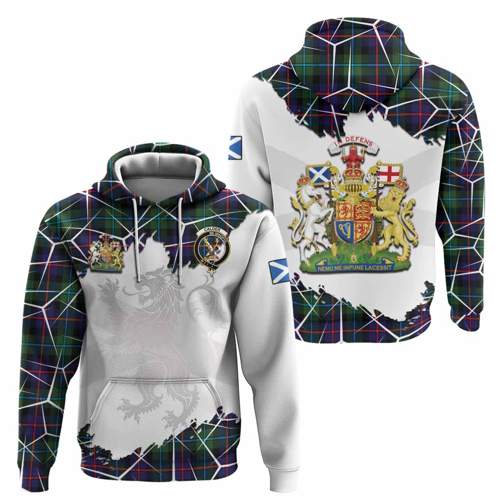 Calder Tartan Hoodie with Family Crest and Lion Rampant Grunge Style