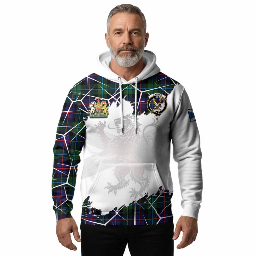 Calder Tartan Hoodie with Family Crest and Lion Rampant Grunge Style