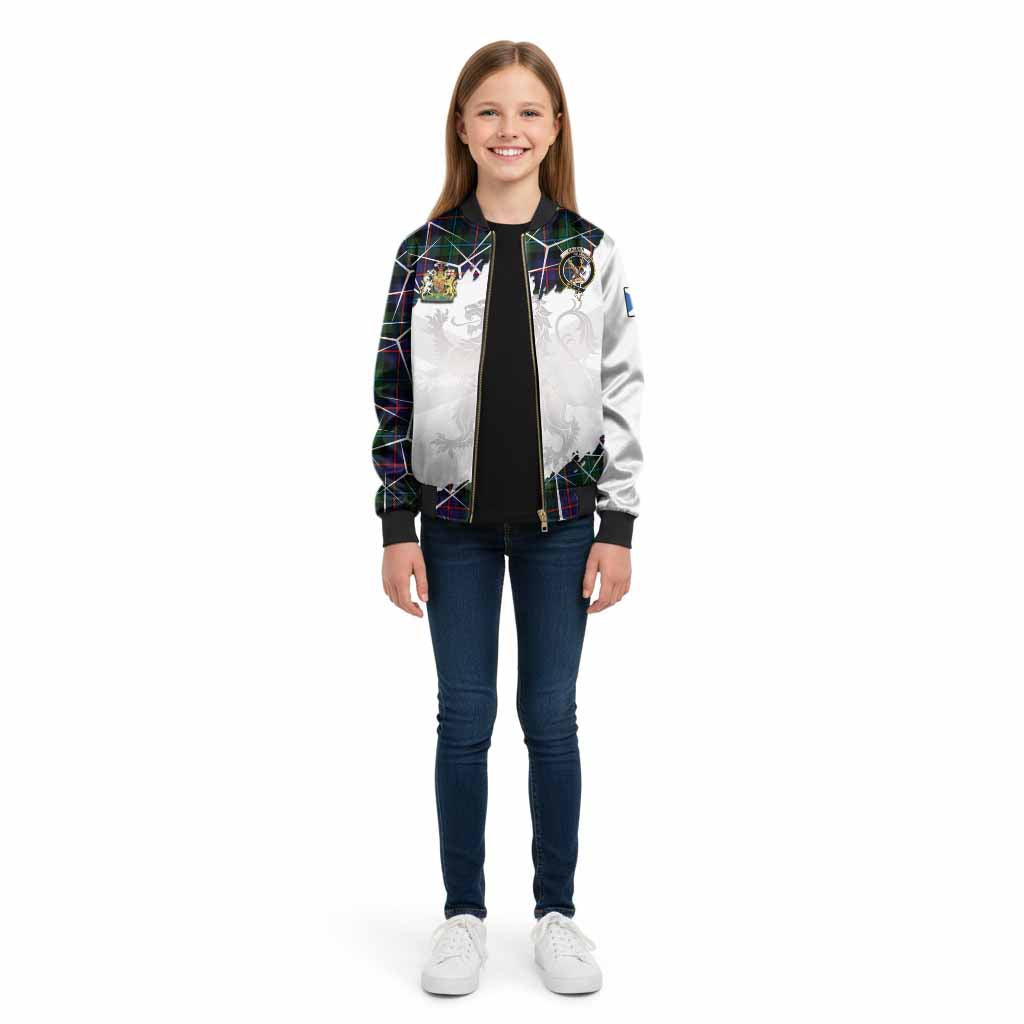 Calder Tartan Kid Bomber Jacket with Family Crest and Lion Rampant Grunge Style