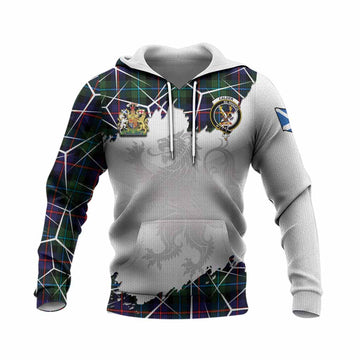 Calder Tartan Knitted Hoodie with Family Crest and Lion Rampant Grunge Style
