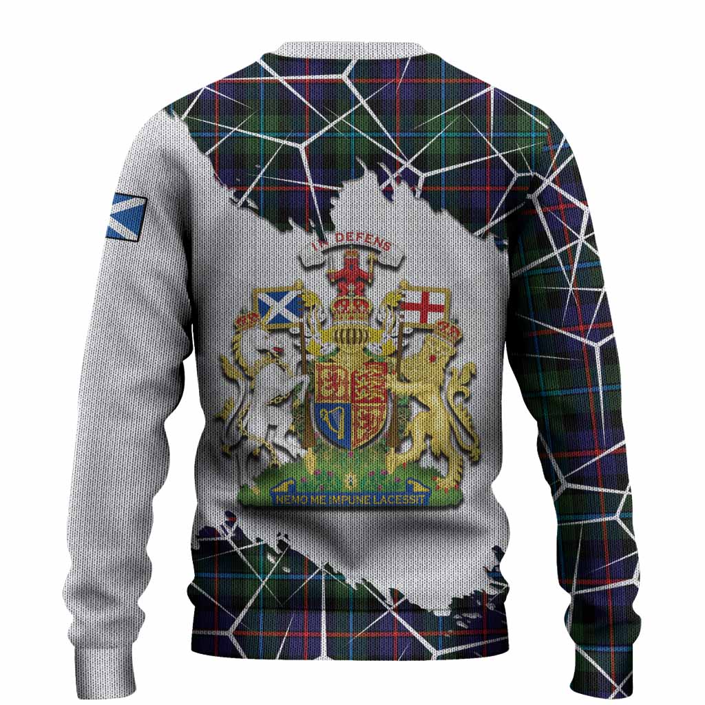 Calder Tartan Knitted Sweater with Family Crest and Lion Rampant Grunge Style