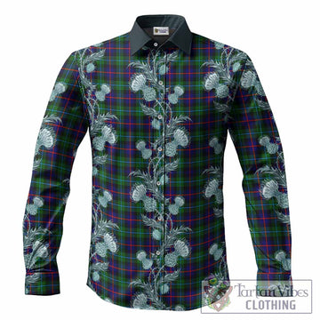 Calder Tartan Long Sleeve Button Shirts Seamless Scottish Thistle Flowers