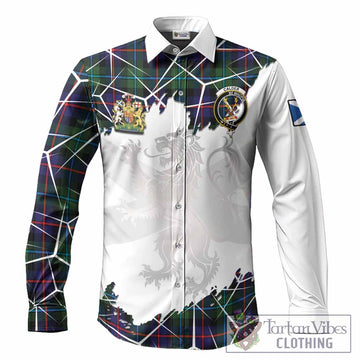 Calder Tartan Long Sleeve Button Shirts with Family Crest and Lion Rampant Grunge Style