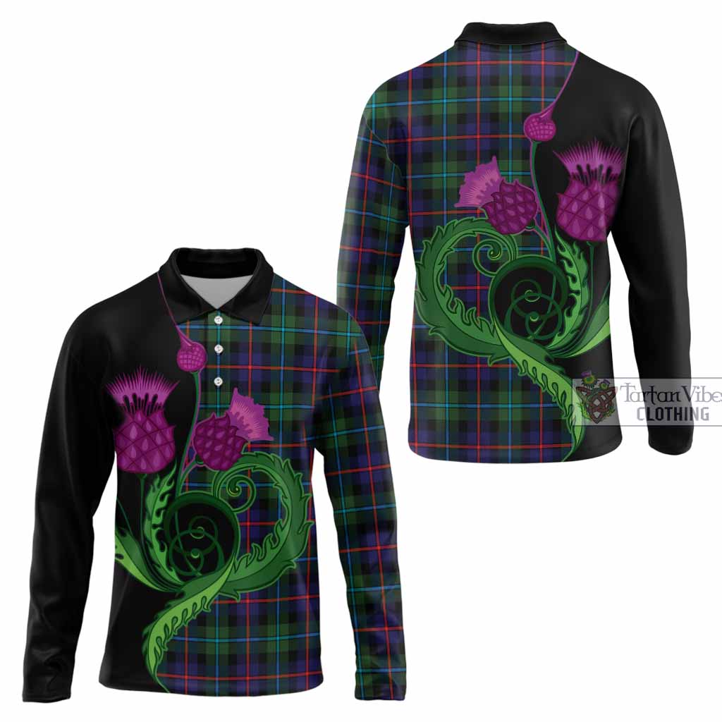 Calder Tartan Long Sleeve Polo Shirt Traditional Scottish Thistle