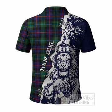 Calder Tartan Scottish Polo Shirt Angry Lion With Soccer Ball Style