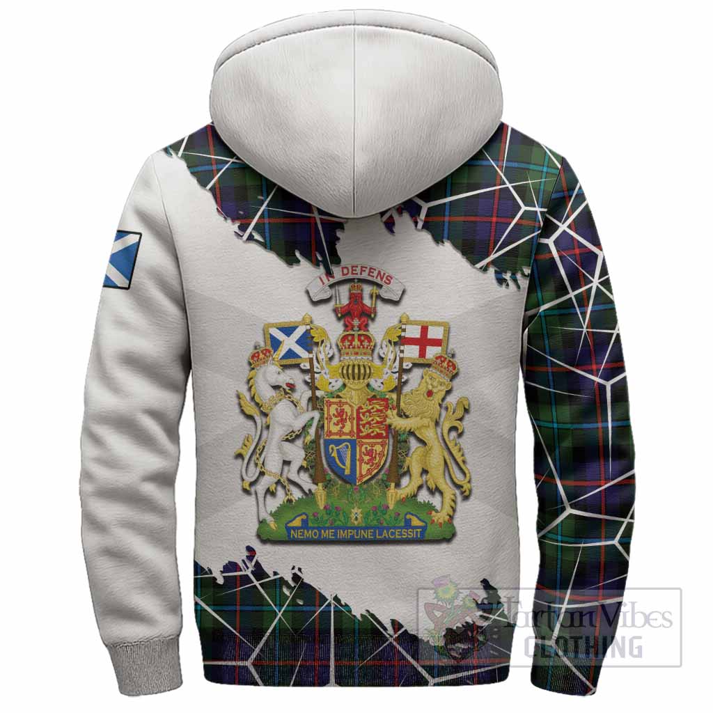 Calder Tartan Sherpa Hoodie with Family Crest and Lion Rampant Grunge Style