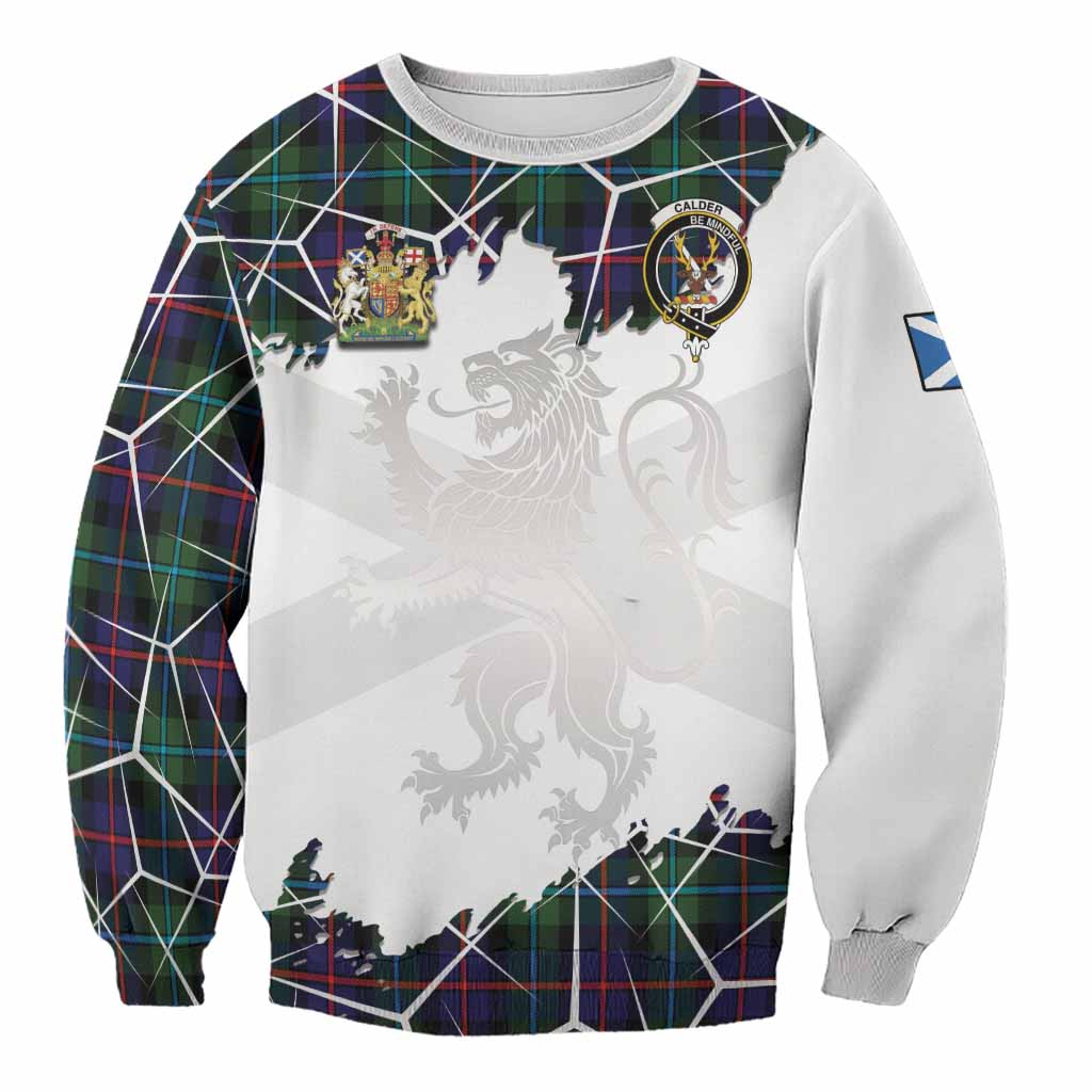 Calder Tartan Sweatshirt with Family Crest and Lion Rampant Grunge Style