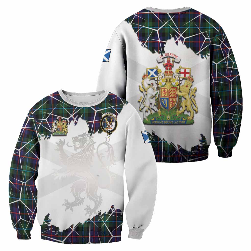 Calder Tartan Sweatshirt with Family Crest and Lion Rampant Grunge Style