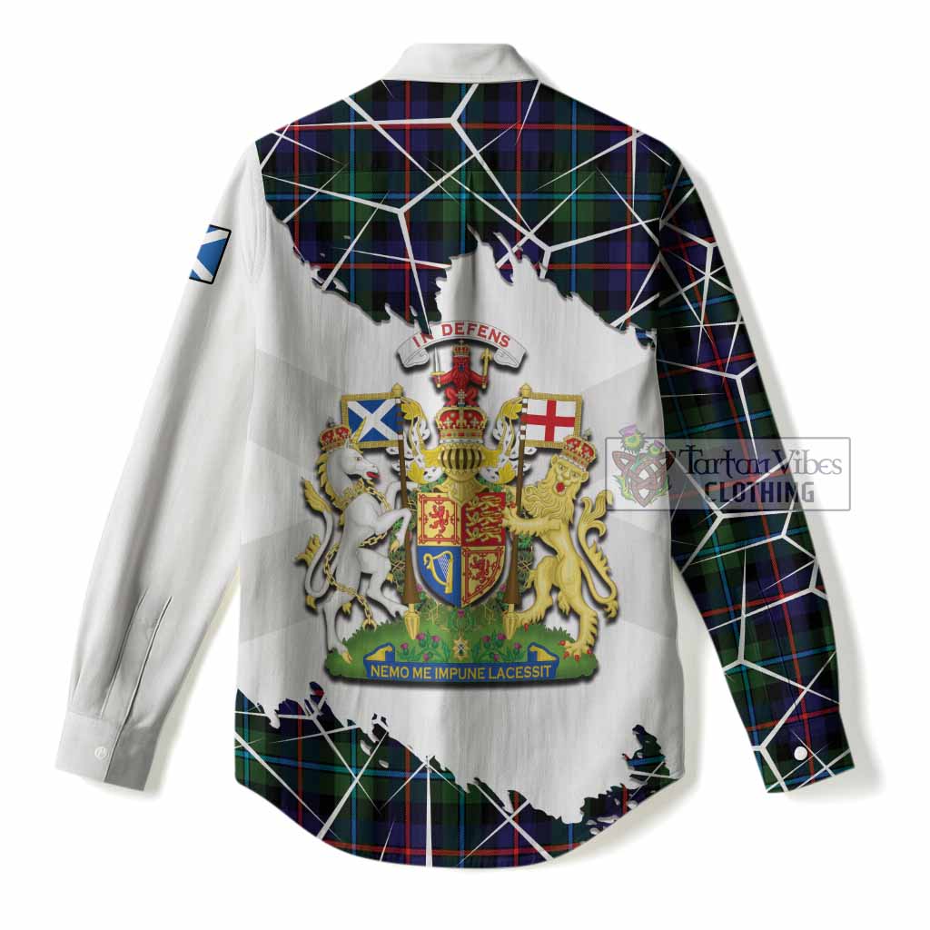 Calder Tartan Women Casual Shirt with Family Crest and Lion Rampant Grunge Style