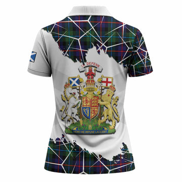 Calder Tartan Women Polo Shirt with Family Crest and Lion Rampant Grunge Style