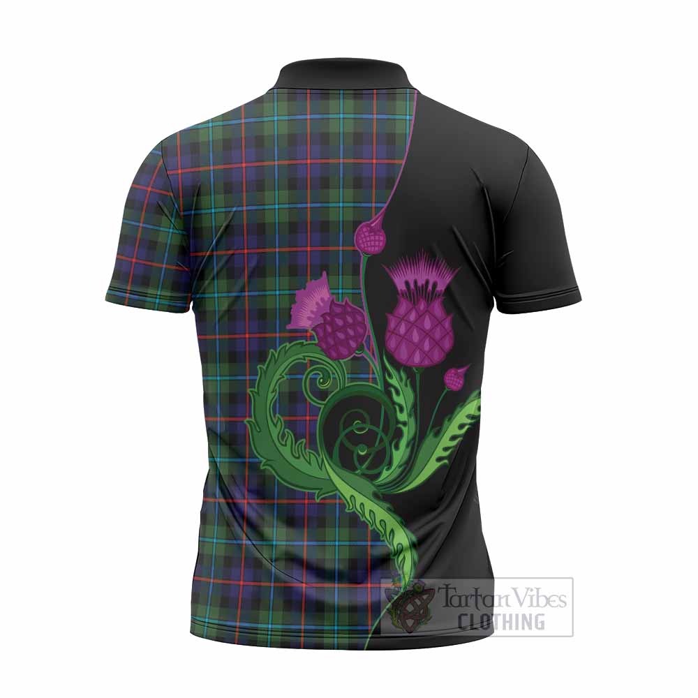 Calder Tartan Zipper Polo Shirt Traditional Scottish Thistle