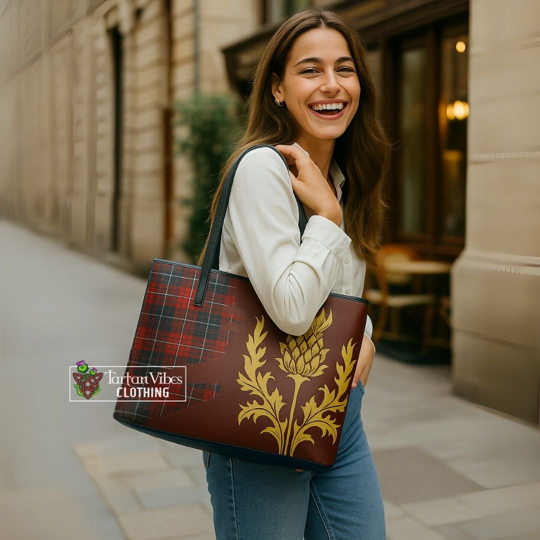 Caledonia Tartan Leather Tote Bag Gold Thistle Style