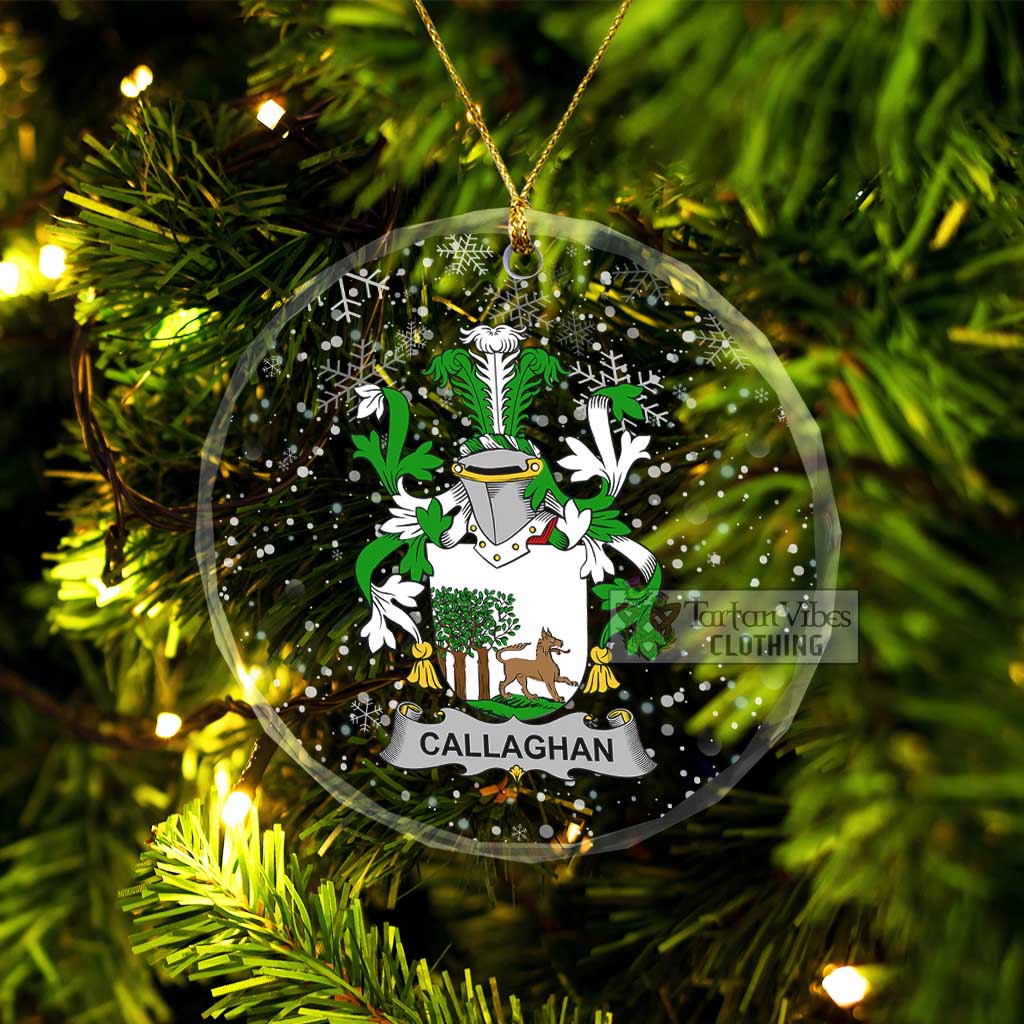 Tartan Vibes Clothing Callaghan Irish Clan Christmas Glass Ornament with Coat of Arms