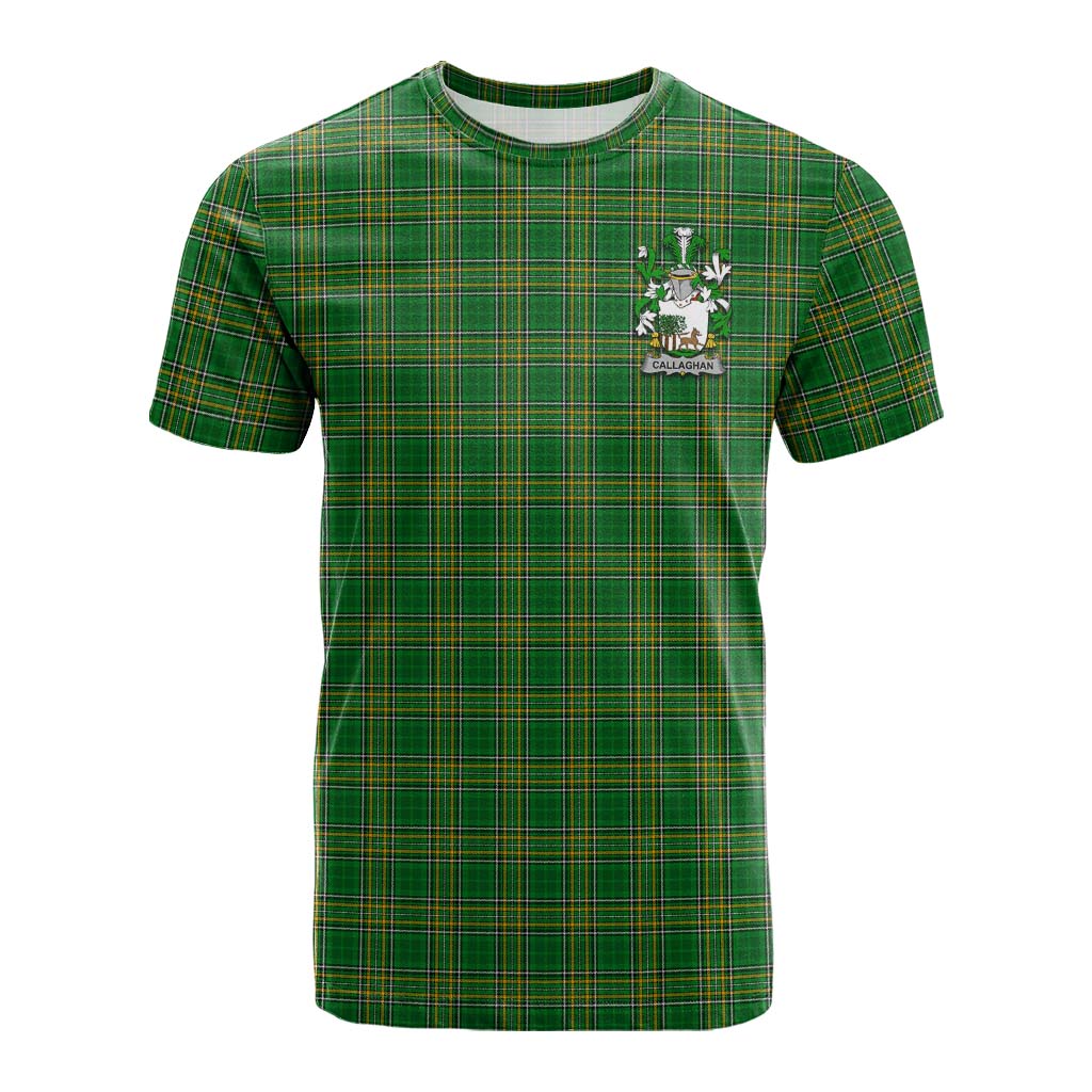 Tartan Vibes Clothing Callaghan Irish Clan Tartan Cotton T-shirt with Coat of Arms
