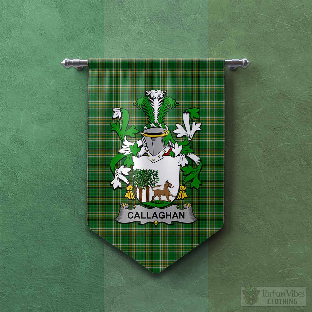 Tartan Vibes Clothing Callaghan Irish Clan Tartan Gonfalon, Tartan Banner with Coat of Arms