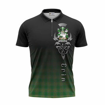 Tartan Vibes Clothing Callaghan Irish Clan Zipper Polo Shirt with Coat of Arms Erin Go Bragh Celtic Inspired