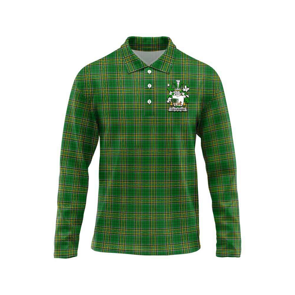 Tartan Vibes Clothing Callaghan Irish Clan Tartan Long Sleeve Polo Shirt with Coat of Arms