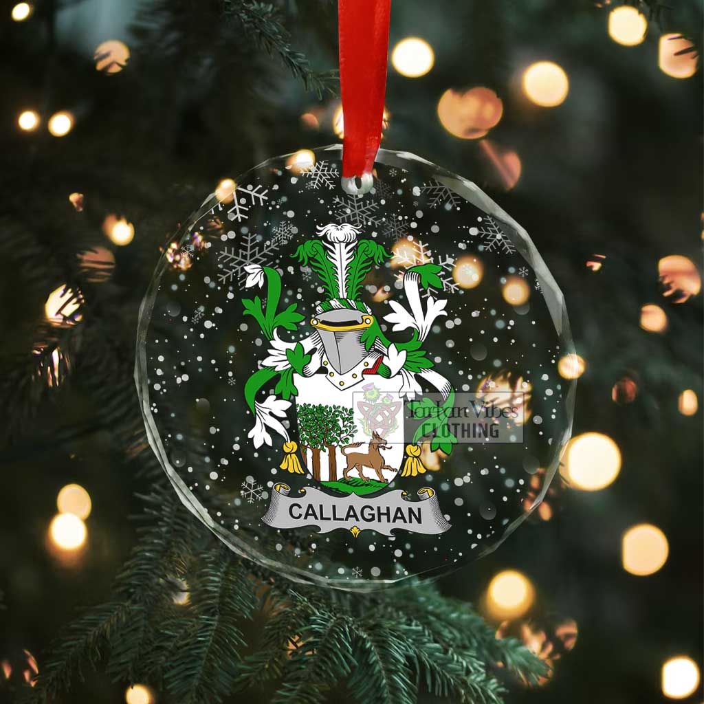 Tartan Vibes Clothing Callaghan Irish Clan Christmas Glass Ornament with Coat of Arms