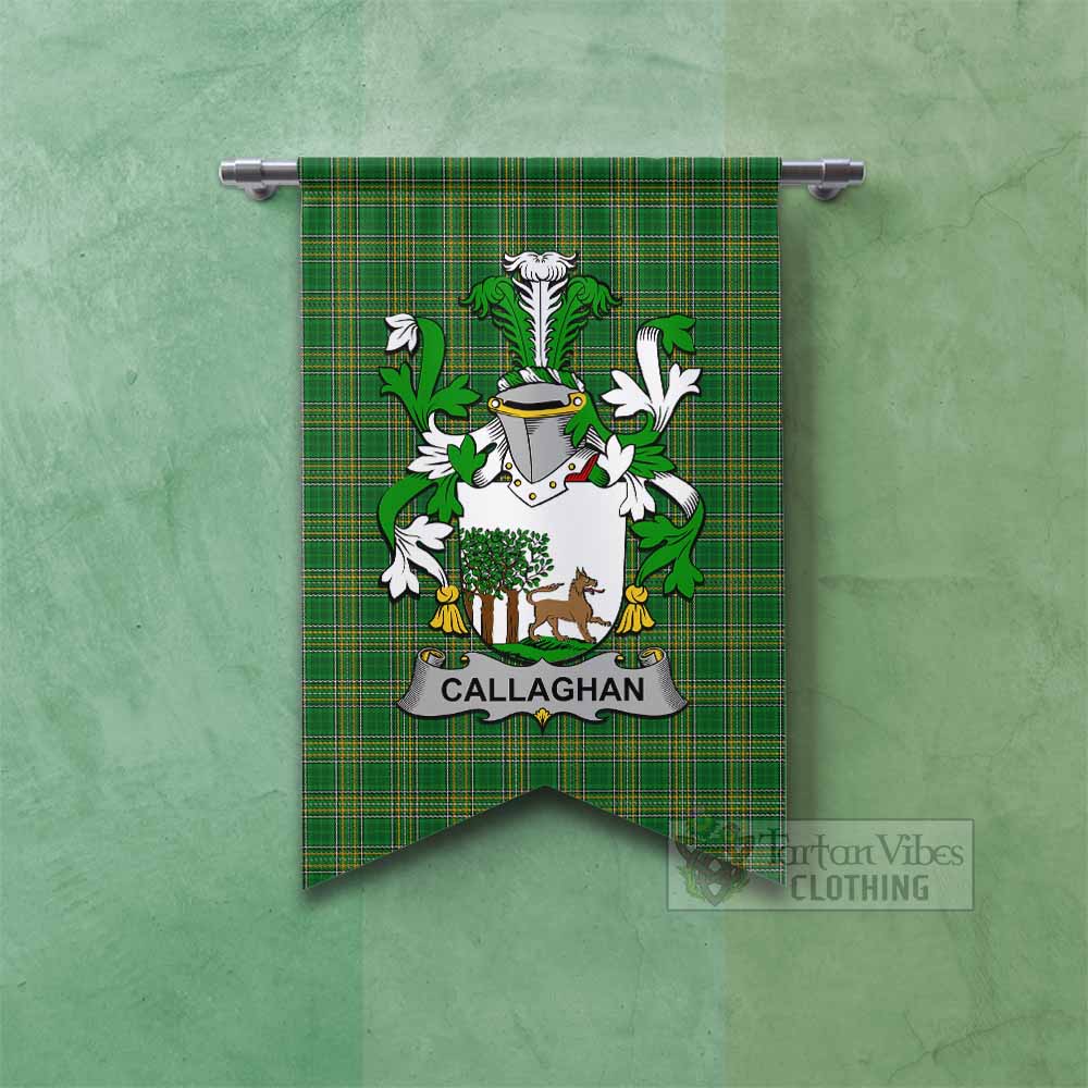 Tartan Vibes Clothing Callaghan Irish Clan Tartan Gonfalon, Tartan Banner with Coat of Arms