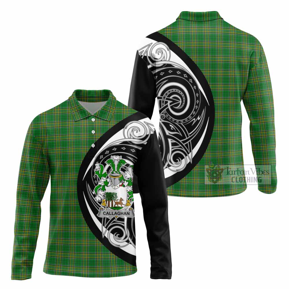 Tartan Vibes Clothing Callaghan Irish Clan Long Sleeve Polo Shirt Celtic Circle Style