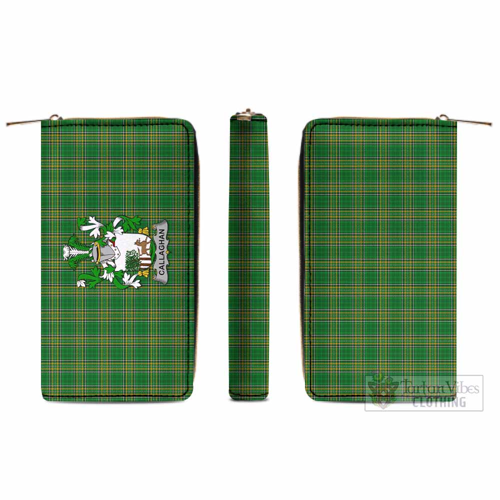 Tartan Vibes Clothing Callaghan Irish Clan Tartan Women's Leather Wallet with Coat of Arms