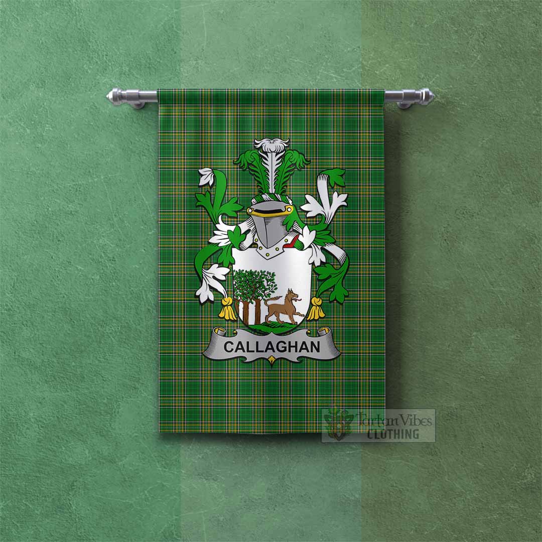 Tartan Vibes Clothing Callaghan Irish Clan Tartan Gonfalon, Tartan Banner with Coat of Arms