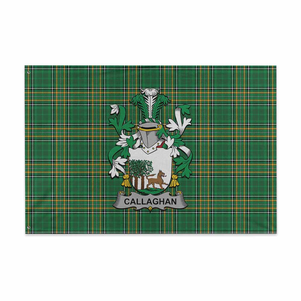 Tartan Vibes Clothing Callaghan Irish Clan Tartan House Flag with Coat of Arms