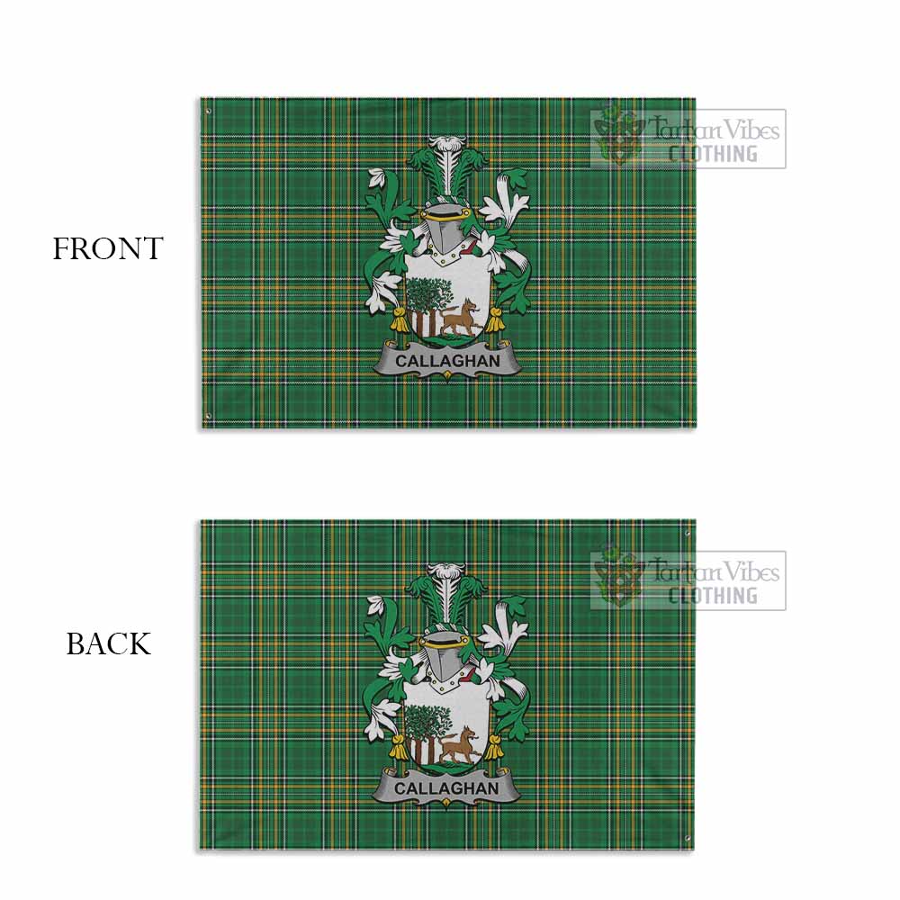 Tartan Vibes Clothing Callaghan Irish Clan Tartan House Flag with Coat of Arms
