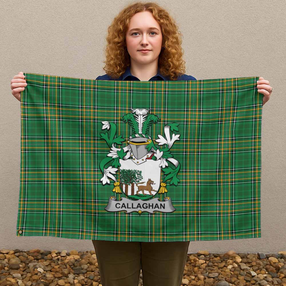 Tartan Vibes Clothing Callaghan Irish Clan Tartan House Flag with Coat of Arms