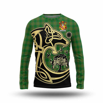 Callan Irish Tartan Long Sleeve T-Shirt with Coat of Arms Celtic Wolf Style