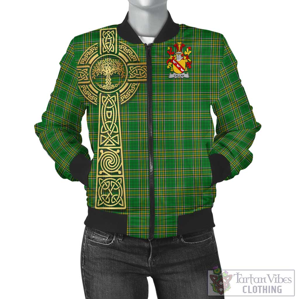Tartan Vibes Clothing Callan Irish Clan Tartan Bomber Jacket with Coat of Arms Celtic Tree of Life Style